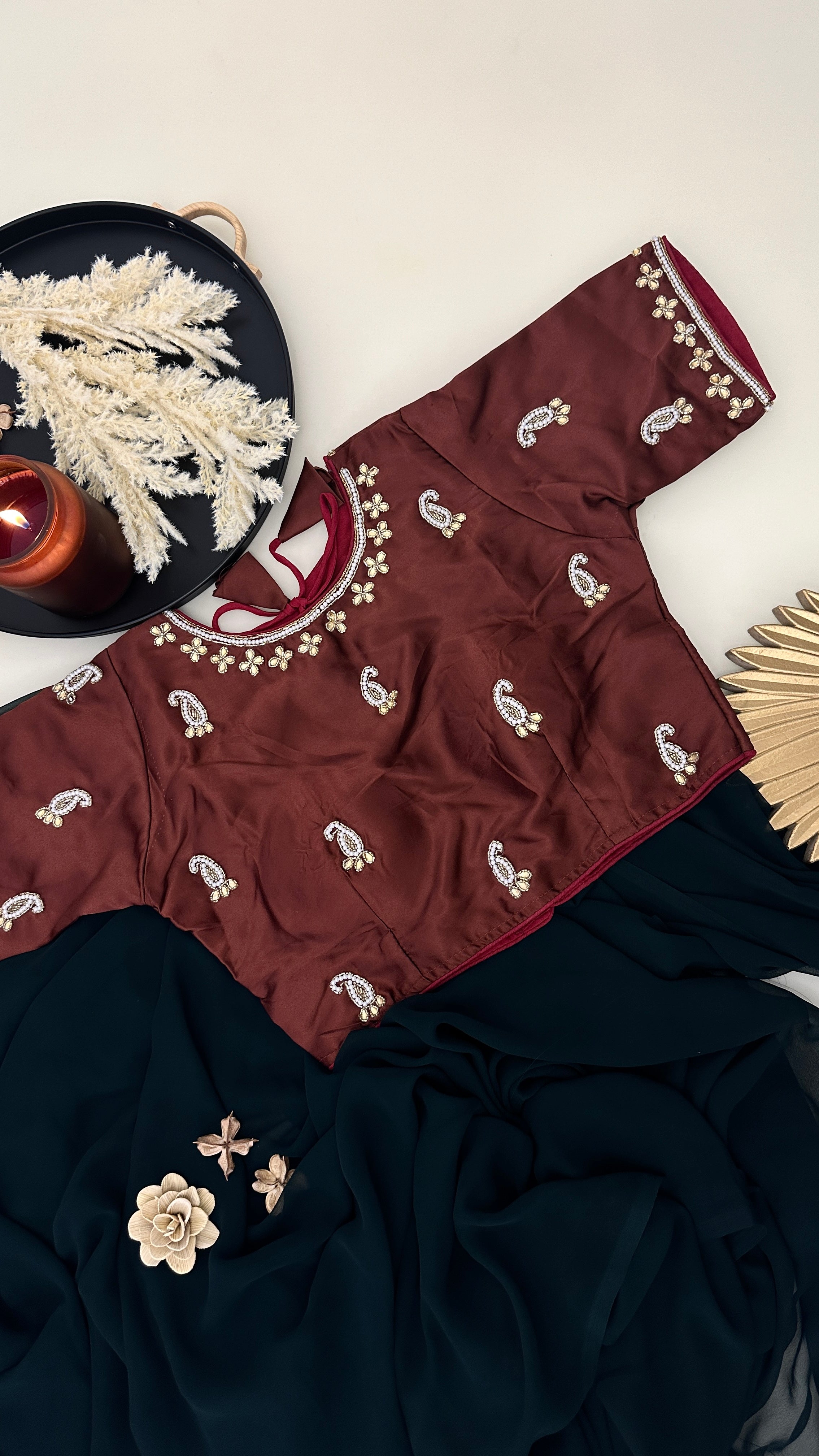 Designer Brown Blouse With Beads Work